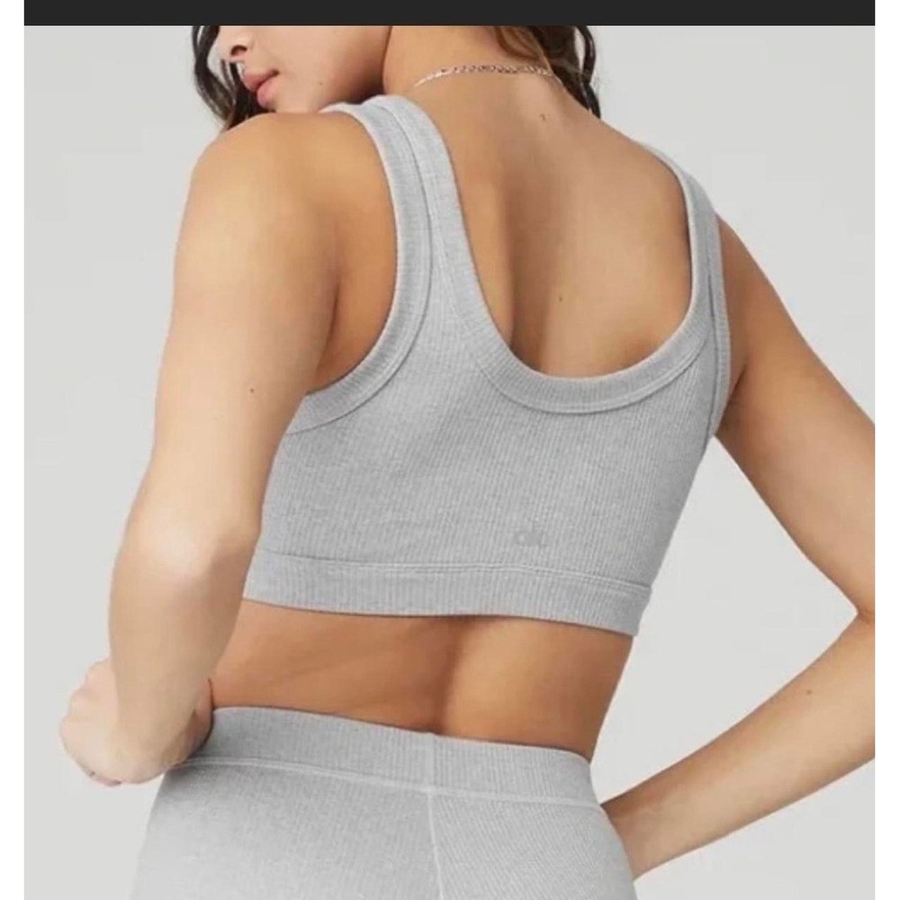Alo Yoga Wellness Bra Womens S Heather Grey‎ Ribbed Scoop Neck Active